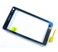 Тачскрін (сенсор) для Nokia N8-00, чорний, з передньою панеллю серебоістого кольору